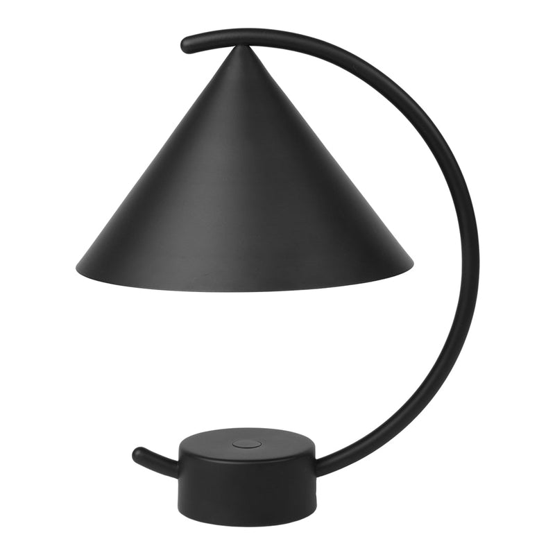 Sleek black cone lamp with a curved base, modern design perfect for minimalist decor.