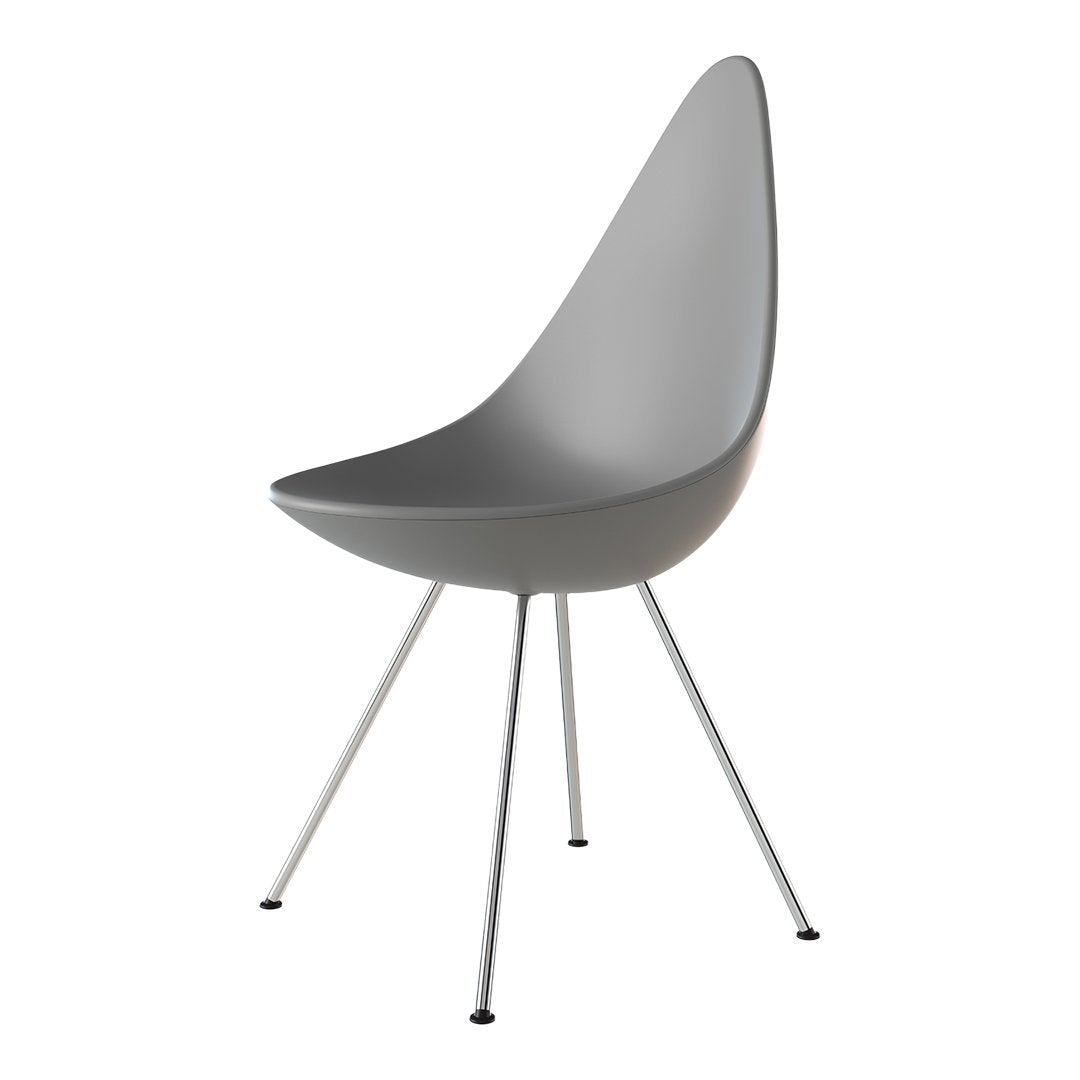 Sleek gray chair with a smooth, minimalist design and slender metal legs, perfect for modern decor.