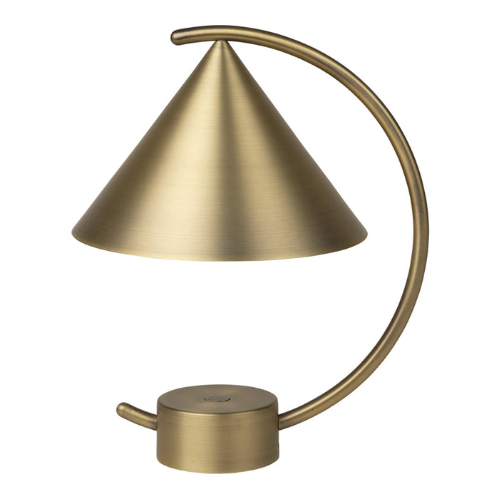 Elegant gold cone lamp with a smooth metallic finish and curved base, adding a modern touch to any decor.