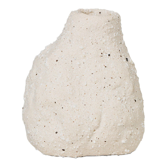 Natural beige vase with a textured, earthy surface featuring subtle specks of black and brown.