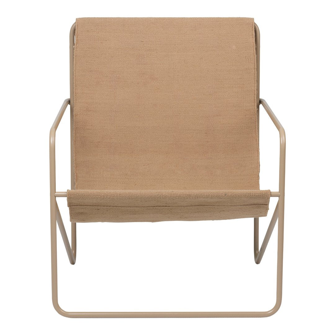 Beige minimalist chair with a clean, simple design and metal frame, perfect for modern decor.