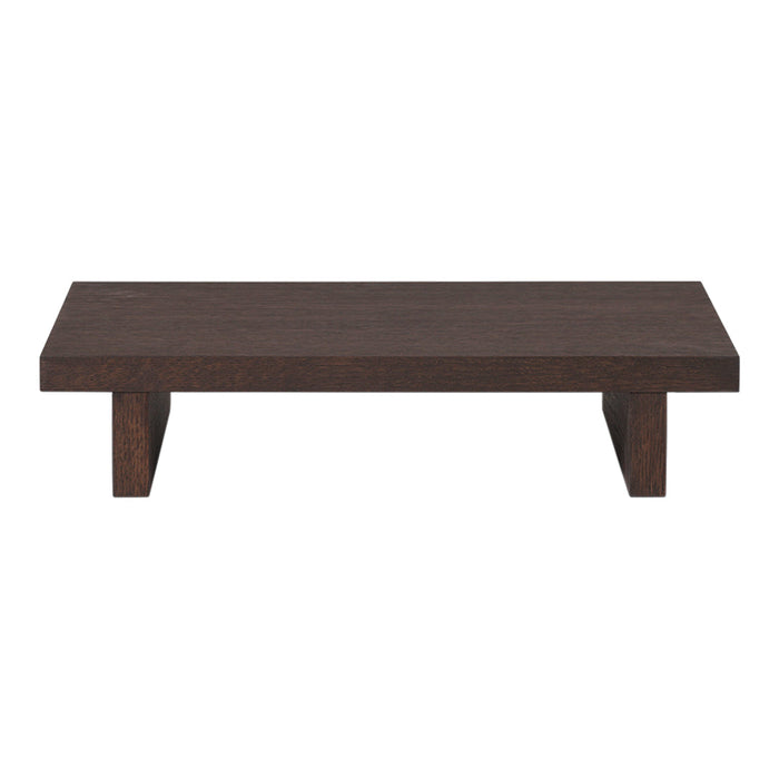 Dark brown wooden coffee table with a smooth finish and minimalist design. Perfect for modern decor.