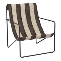 Striped chair in beige and dark brown colors, featuring a modern design with bold, contrasting patterns.