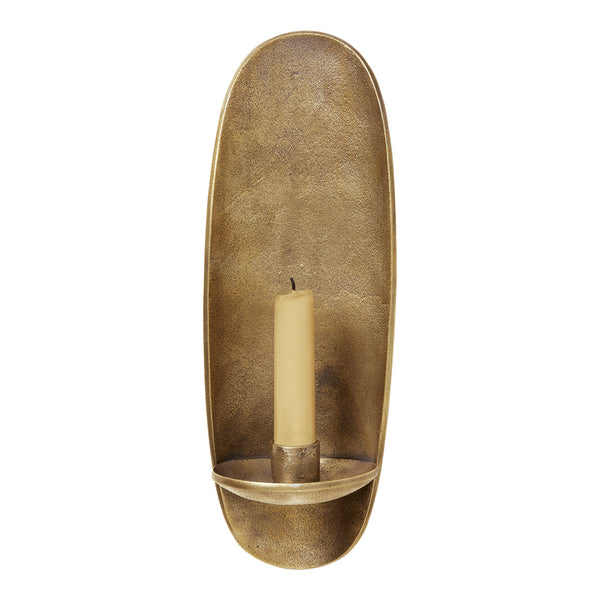 Gold metal candle holder with a smooth, matte finish, featuring a simple, modern design. Perfect for home decor.