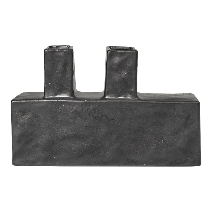 Sleek black ceramic vase with a modern geometric design and smooth finish. Perfect for contemporary decor.