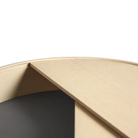 Light wood texture with a smooth, natural finish contrasted by a dark, matte surface. Elegant and modern design.