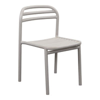 Light gray chair with a minimalist design featuring horizontal slat back and ribbed seat. Ideal for modern decor.