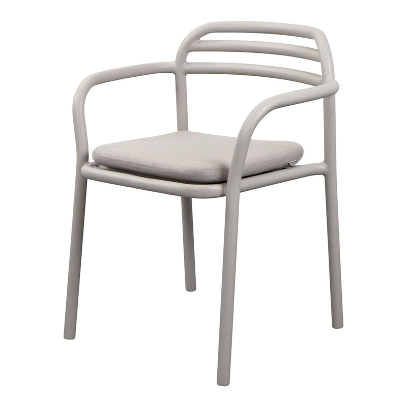 Light gray chair with subtle striped backrest and a soft, cushioned seat for added comfort.