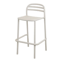 Light gray bar stool with a minimalist design and horizontal stripe backrest, perfect for modern decor.
