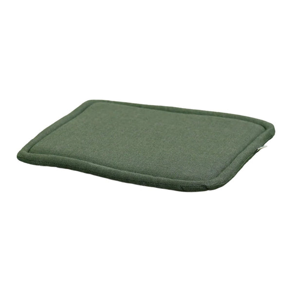 Green rectangular cushion with a textured surface and contrast stitching along the edges.