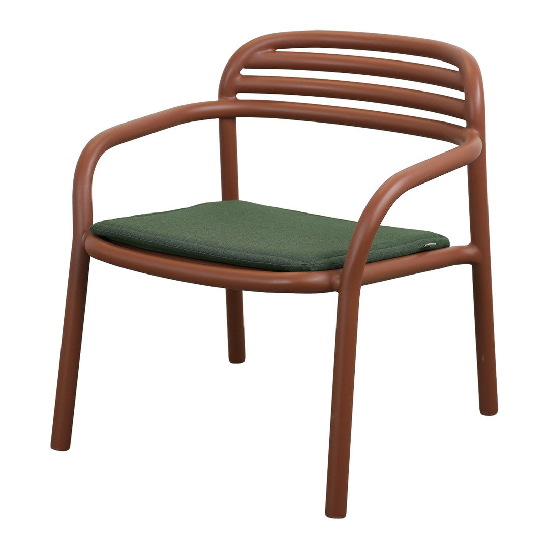 Brown chair with green cushion, featuring sleek lines and a modern design. Ideal for stylish seating.