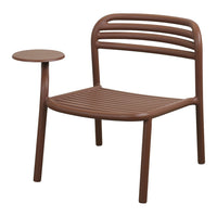 Brown striped chair with matching side table and minimalist design, perfect for modern decor.