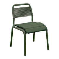 Green outdoor chair featuring a ribbed back and cushioned seat, ideal for modern patio decor.