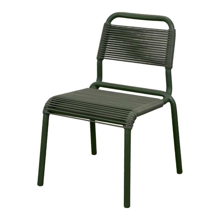 Green striped outdoor chair with a modern, minimalist design and sleek lines, perfect for patio or garden use.