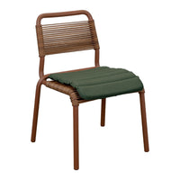 Brown woven chair with a solid green cushion, featuring a modern and minimalist design. Perfect for indoor or outdoor use.