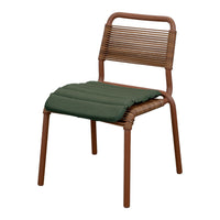 Brown woven chair with green cushioned seat, featuring a modern striped pattern in the backrest. Ideal for outdoor decor.