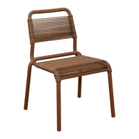 Brown, striped seat and backrest with a sleek, minimalist design and sturdy brown metal frame. Perfect for modern decor.