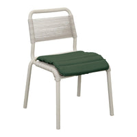 White rope chair with a green padded seat, featuring a modern and minimalist design. Perfect for any stylish decor.