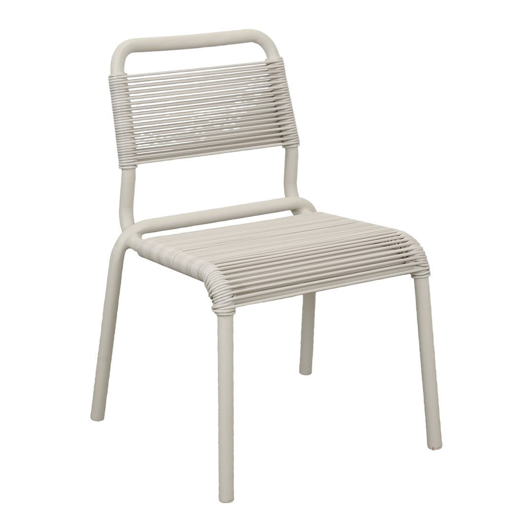 Light gray chair with a sleek, ribbed pattern and minimalist design, perfect for modern decor.
