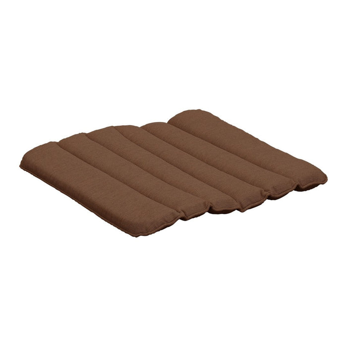 Brown padded cushion with a smooth, solid texture and rectangular shape. Ideal for indoor or outdoor seating.