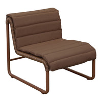 Brown padded lounge chair with a sleek metal frame, featuring a simple, contemporary design and ribbed texture.