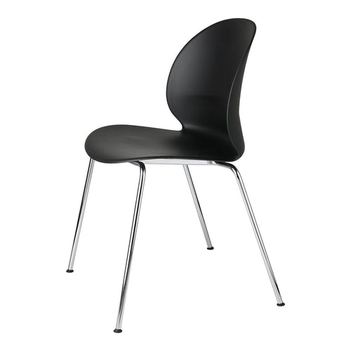 Modern black chair with a smooth, curved design and chrome legs, perfect for minimalist decor.