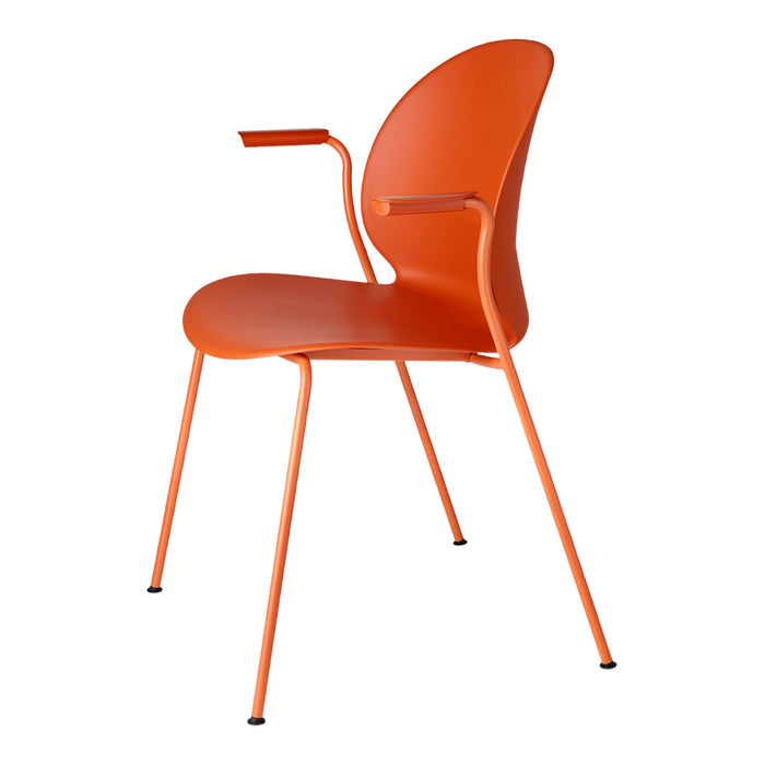 Bright orange modern chair with sleek, minimalist design and curved backrest. Ideal for contemporary decor.