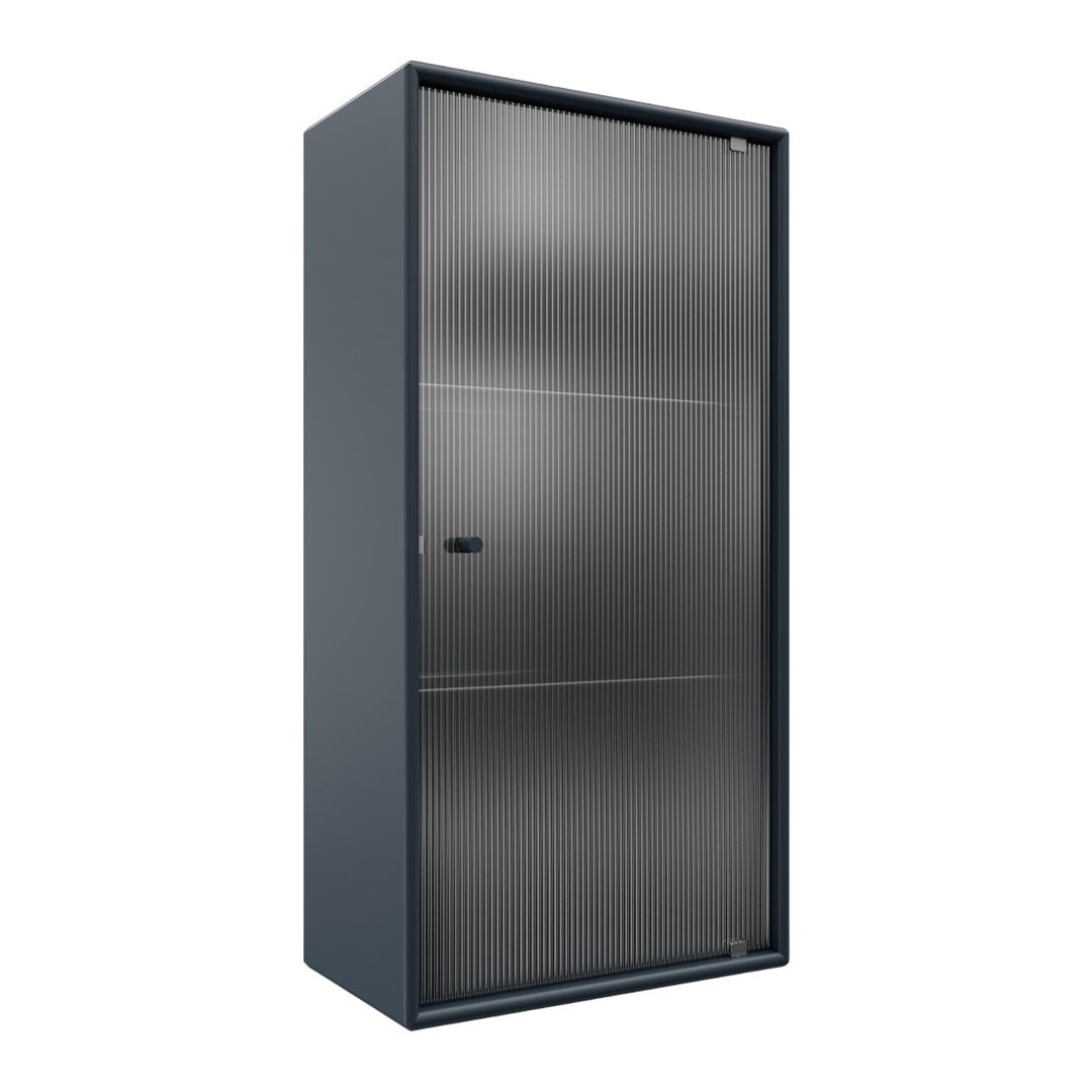 Dark grey storage cabinet with sleek, vertical stripe pattern on doors for a modern, stylish look.