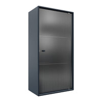 Dark grey storage cabinet with sleek, vertical stripe pattern on doors for a modern, stylish look.