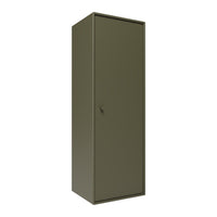 Sleek olive green storage cabinet with a minimalist design, featuring a smooth, solid finish. Perfect for any space.