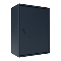 Sleek matte black cabinet with a minimalist design, featuring a smooth, solid surface and no visible patterns.