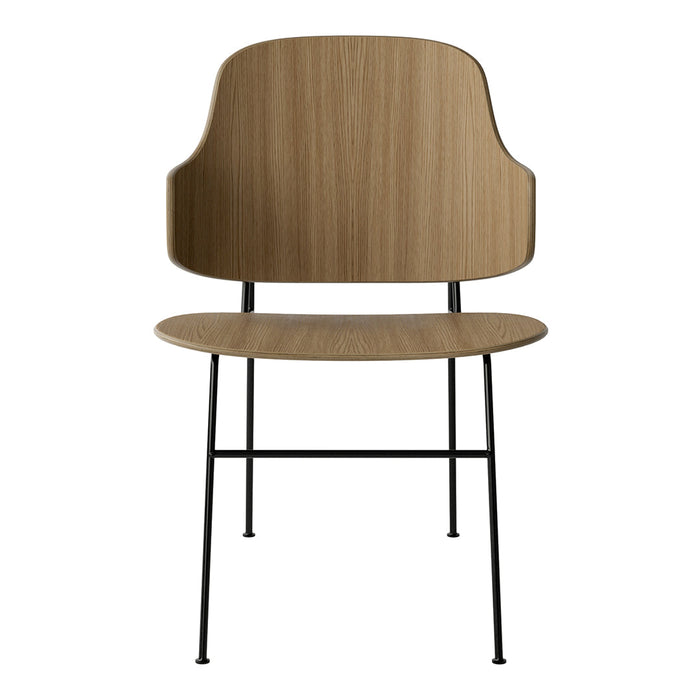 Light oak wood finish with a smooth grain pattern, complemented by sleek black metal legs.