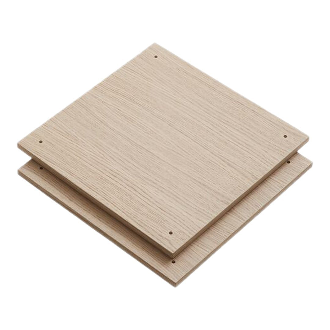 Light natural wood grain laminate in a square shape, featuring a smooth finish and subtle texture. Ideal for furniture.