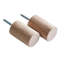 Natural wood color with a smooth finish, featuring cylindrical shapes and metallic pins for sturdy attachment.