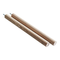 Light natural wood color with a smooth, even finish; two cylindrical wooden rods without patterns.