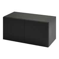 Sleek black storage cabinet with a minimalist design and smooth surfaces, perfect for modern interiors.