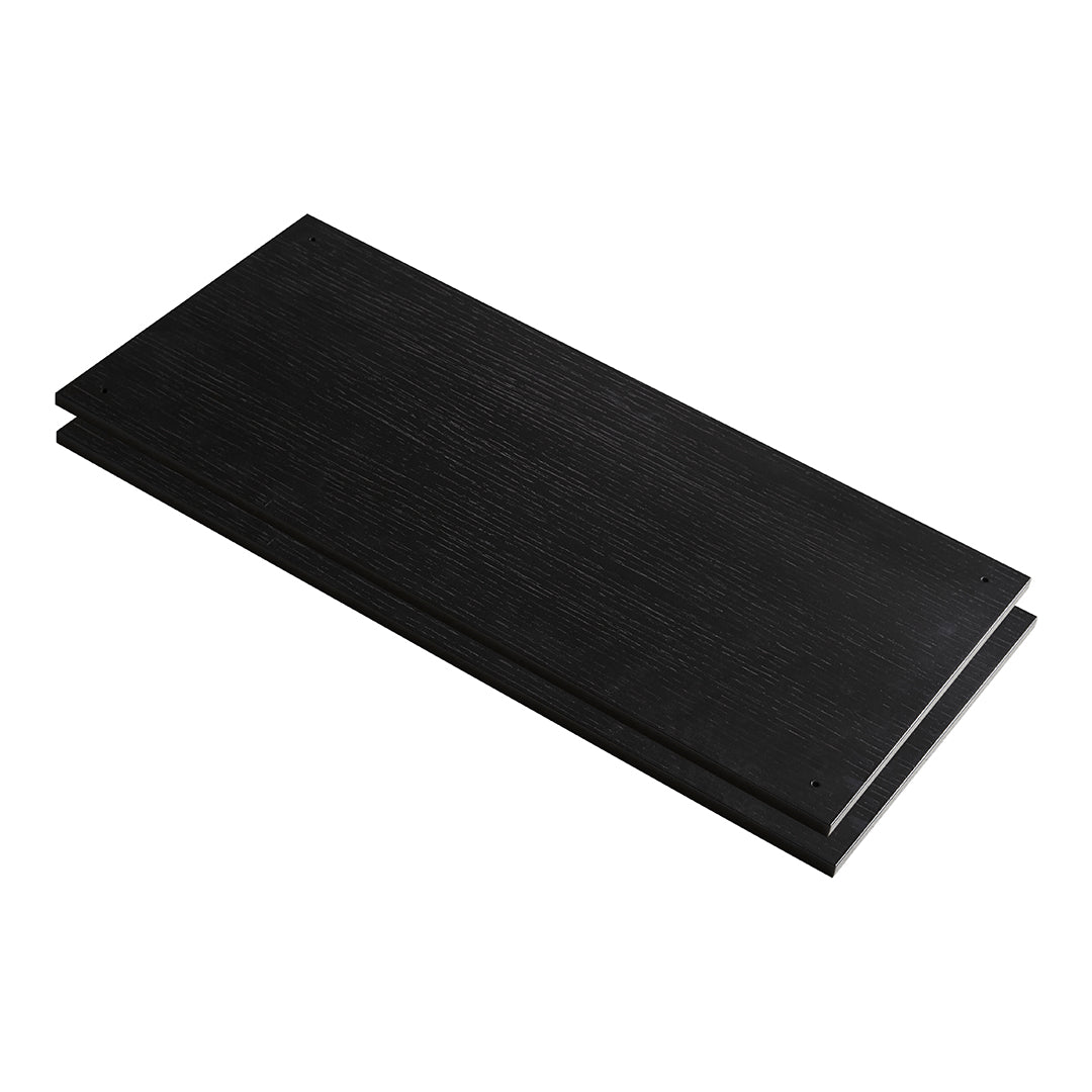 Sleek black wood panel with a smooth finish, featuring a minimalist design and no visible patterns.