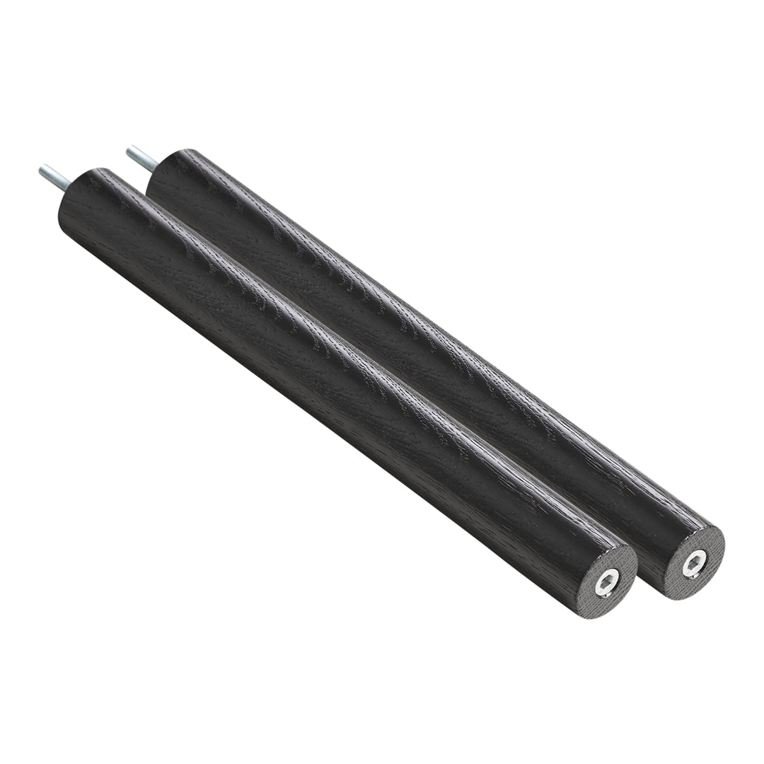 Black cylindrical rollers with silver ends, featuring a smooth texture and sleek design.