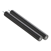 Black cylindrical rollers with silver ends, featuring a smooth texture and sleek design.