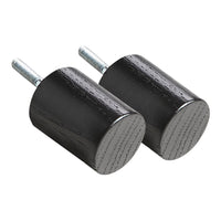 Black cylindrical rubber bumpers with a smooth surface and metallic screws, featuring a textured finish.