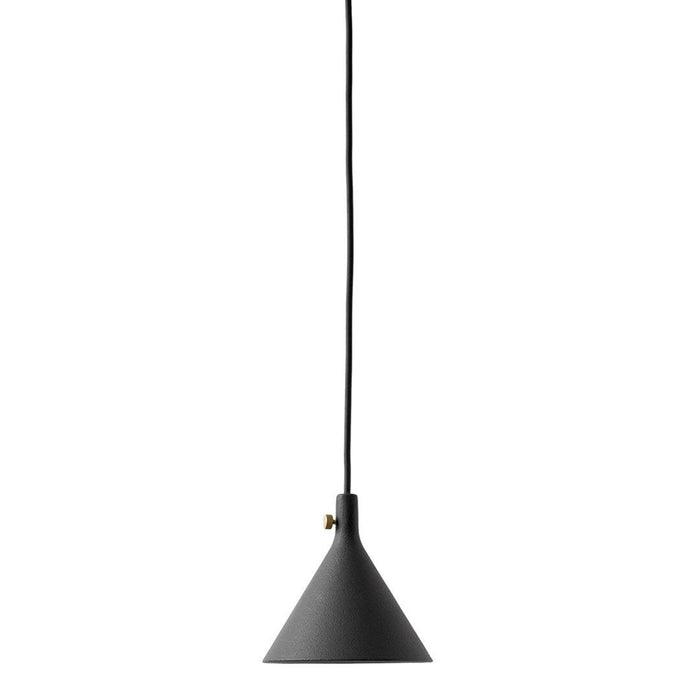 Modern black cone pendant light with a sleek design and gold accent for a stylish, minimalist look.