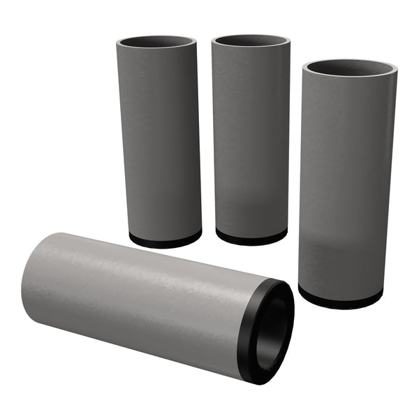 Set of four cylindrical gray sleeves with black bases, featuring a smooth, solid color design. Perfect for versatile use.