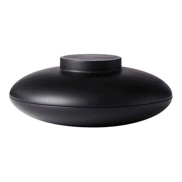 Elegant black oval container with a smooth matte finish and minimalist design. Ideal for modern decor.
