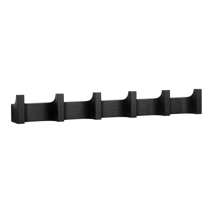 Black wall-mounted coat rack with a sleek, minimalist design and smooth finish. Perfect for modern decor.