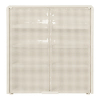 Cream-colored cabinet with a perforated pattern, featuring a minimalist design and clean lines.