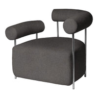 Stylish gray armchair with rounded armrests and minimalist metal frame, perfect for modern decor.