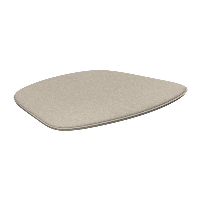 Beige cushioned seat pad with a soft, textured fabric and rounded edges for comfort and style.