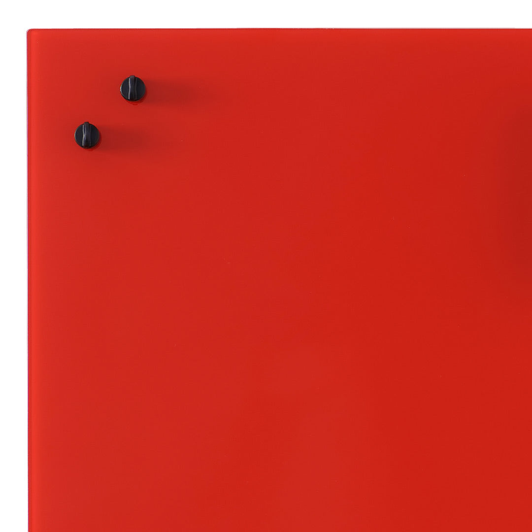 Vibrant red panel with sleek black knobs, smooth surface, and minimalist design for modern appeal.