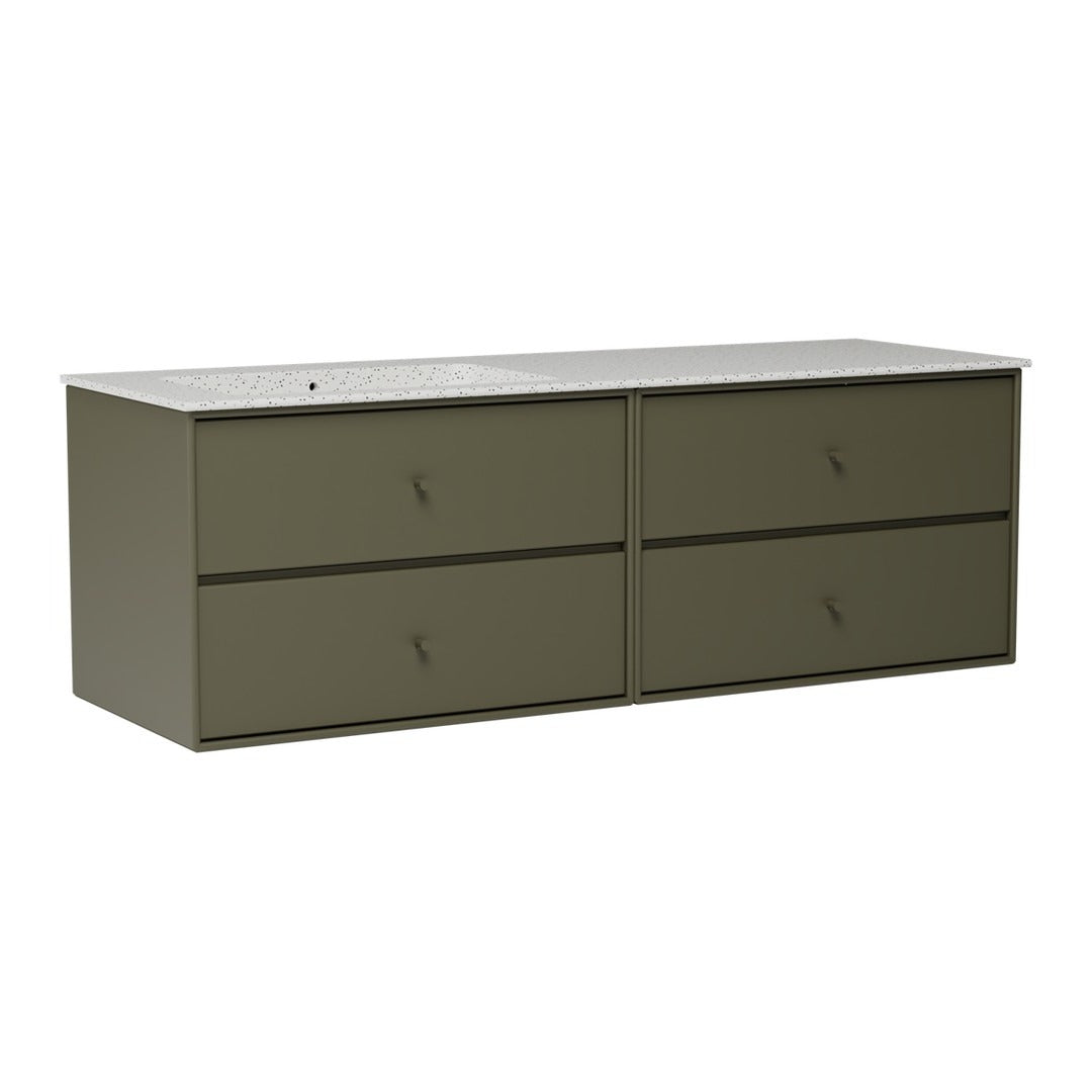 Green dresser with four spacious drawers and a smooth surface, featuring a minimalist, modern design.