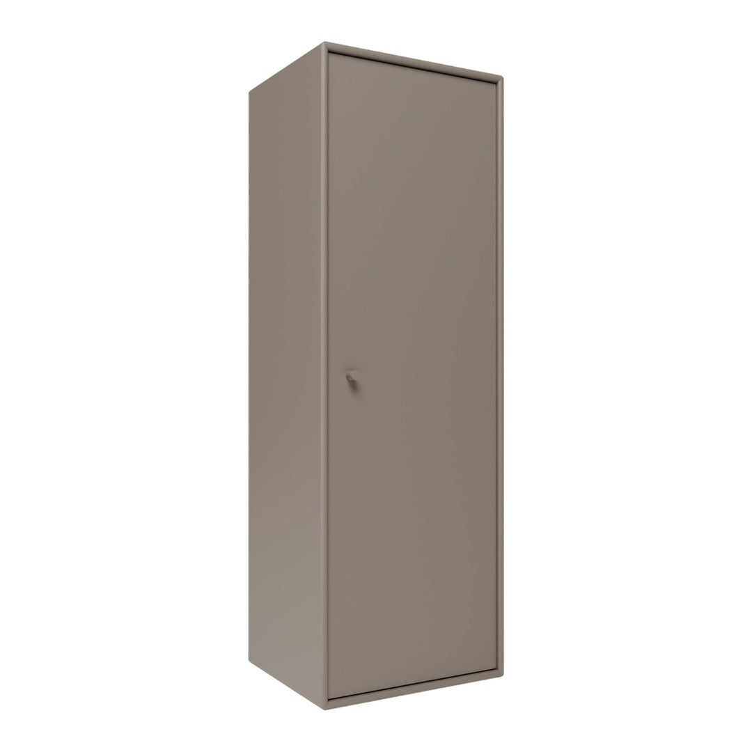 Tall, slim cabinet in a warm taupe color with a smooth, matte finish. Minimalist design, no visible patterns.
